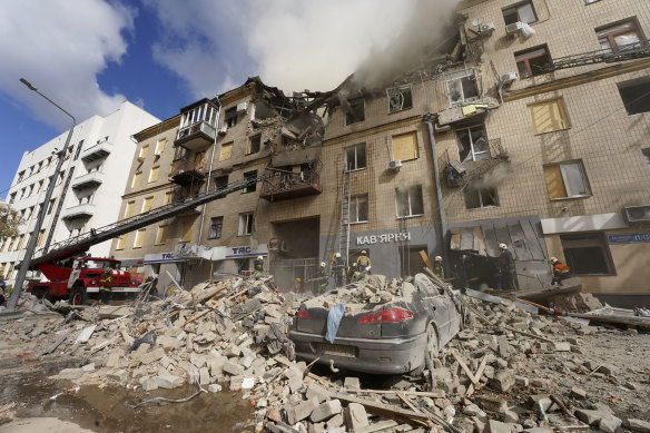 Rubble in central Kharkiv, pictured last week.