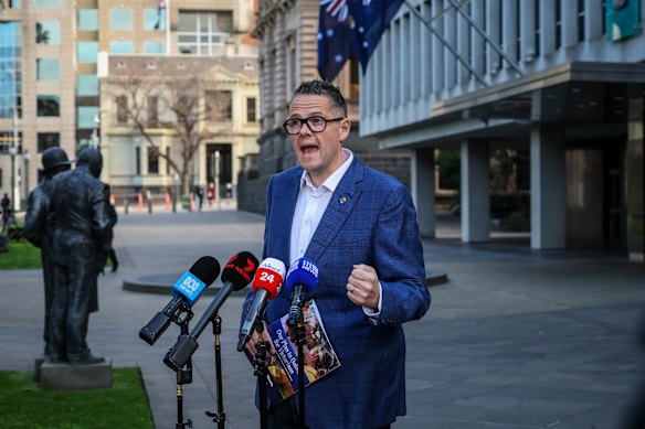 Victoria’s shadow Attorney-General James Newbury addresses reporters on Labor’s leadership upheaval on Monday afternoon.