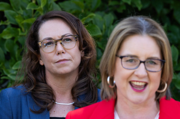 Victorian Treasurer Jaclyn Symes, pictured with Premier Jacinta Allan, has sought advice about her government’s use of treasurer’s advances. 