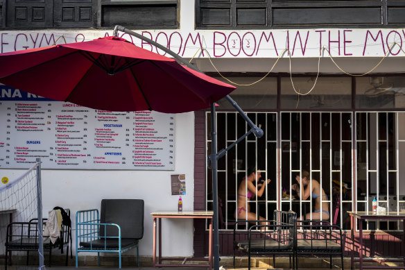 Tourists at Nana Backpacker Hostel in Vang Vieng last Tuesday.