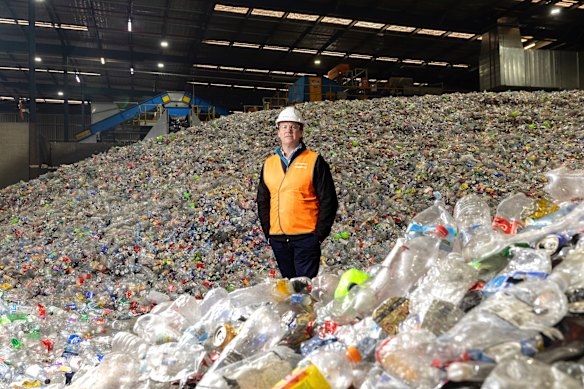 James Dorney, chief executive of Tomra Cleanaway, which manages the NSW container return scheme, at a sorting plant at Eastern Creek.