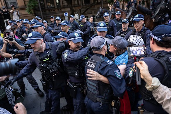 Protesters and police clashed at the rally at City Hall. 