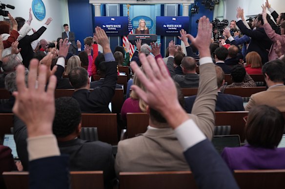 White House press secretary Karoline Leavitt speaks to reporters on Wednesday.