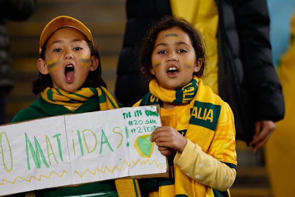 Matildas fans at Sydney Stadium wait for the game to start.