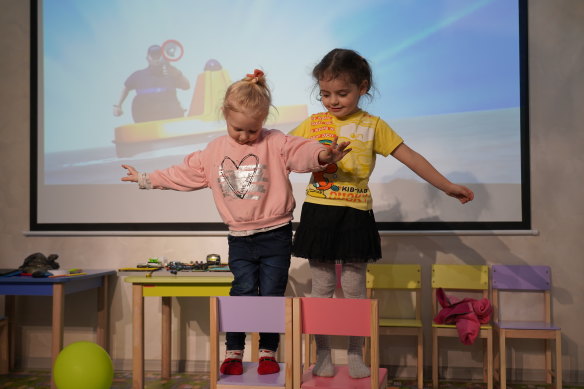 Ukranian children at a child-safe space and mental health clinic for mothers.