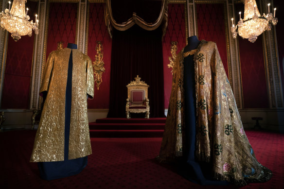 The Supertunica and Imperial mantle in Buckingham Palace ahead of the big day. 