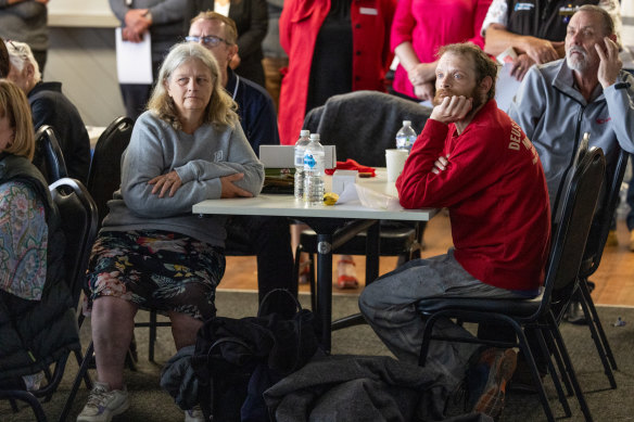 Sharon Lockyer and Alan Moormann wait to hear news at the relief centre.