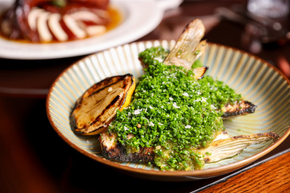 Fire-roasted fish collar with lemongrass and green chilli jam.