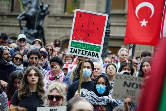 Pro-Palestinian supporters march during a rally in Melbourne on November 26.