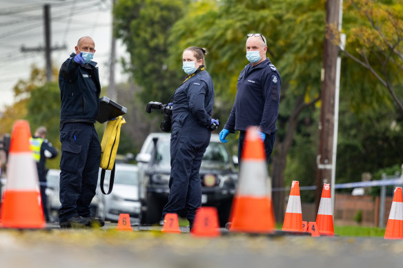 Police at the scene outside Abdulrahim’s Thomastown address after a murder attempt in May.