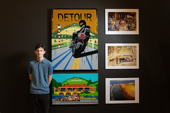 Randwick Boys High School’s Stirling McNeill with his work The Views of Mount Panorama.