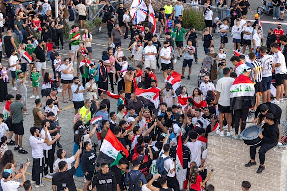 People take to the streets of Fairfield on Wednesday evening to celebrate Iraq’s win.