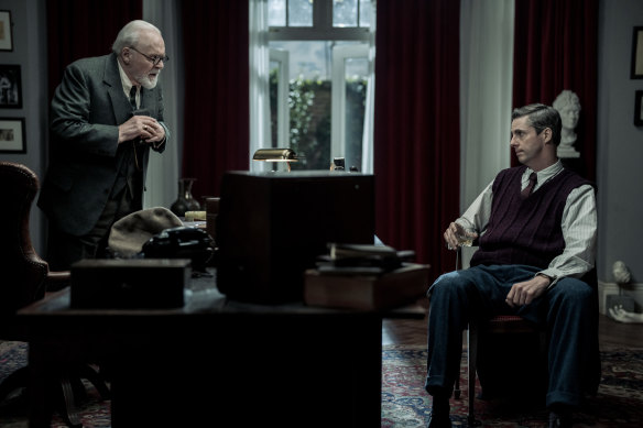 Anthony Hopkins (left) and Matthew Goode in <i>Freud’s Last Session</i>.