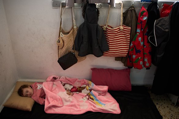 Malika Rabaa, 1, who fled with her family following Israeli strikes in southern Lebanon.