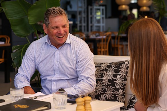 Stockland WA general manager Col Dutton and WAtoday reporter Jesinta Burton at The Shorehouse in Swanbourne.