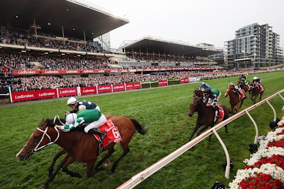 Via Sistina and Buckaroo race to the finish line in the Cox Plate.