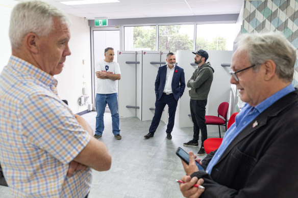 Labor’s Steve McGhie (left) talks to independent Ian Birchall at the ballot draw for Melton