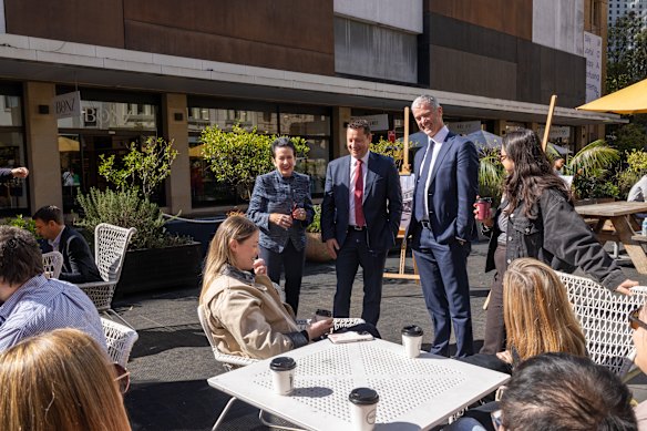 The City of Sydney’s Lord Mayor Clover Moore, NSW Planning Minister Paul Scully and Transport Minister John Graham.