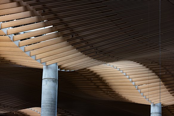 The ceiling allows natural light into the terminal.