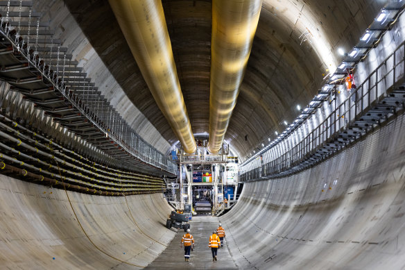 A massive boring machine similar to the one used for Melbourne’s Westgate Tunnel, pictured, will be used by Acciona.