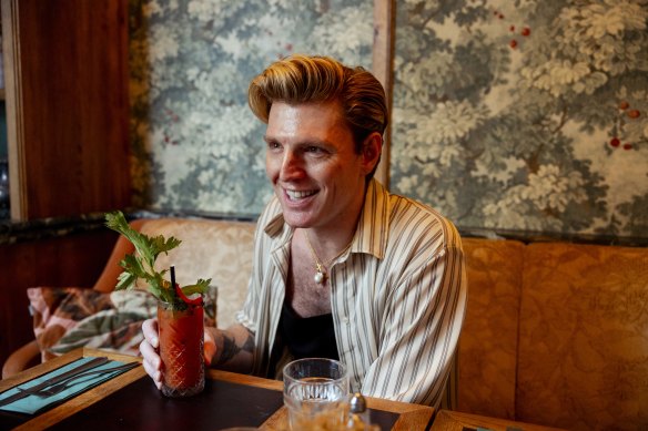 Kaye orders the oyster garnish with his Bloody Mary.