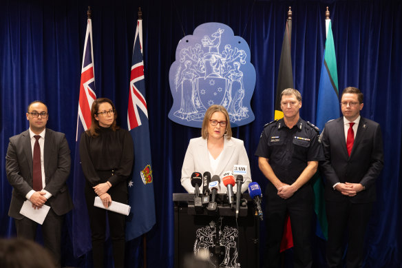 Premier Jacinta Allan was joined by justice ministers and Police Commissioner Shane Patton for the Tuesday announcement about not lifting the age of criminal responsibility beyond 12.