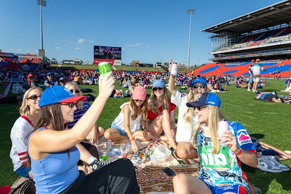 Newcastle Knights supporters gather at McDonald Jones Stadium.