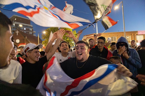 People take to the streets of Fairfield on Wednesday evening to celebrate Iraq’s win.