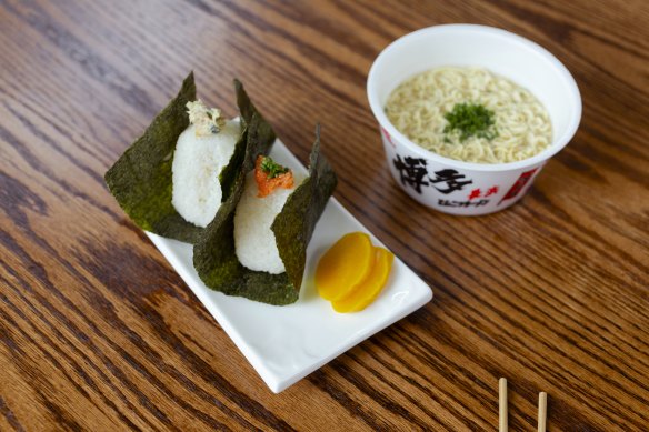 Onigiri (left) and noodles at Domo Three Nine.