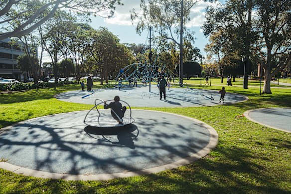 Shadows decorate a Liverpool park. 