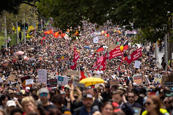 About 10,000 joined the Invasion Day rally, joined by a further 8,000 at Victoria Park. 