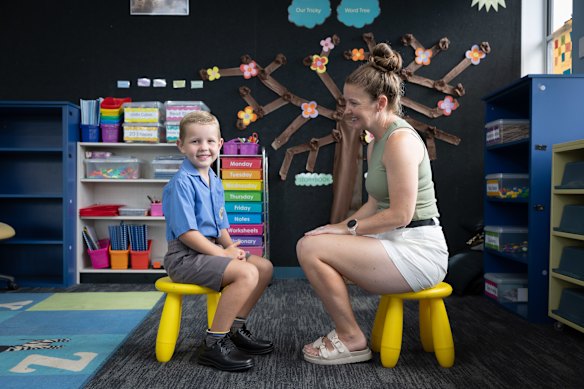 Five-year-old Spencer Paine and his mum, Rachel. 