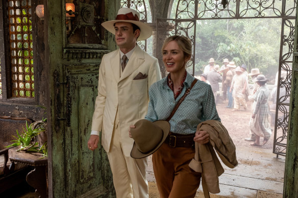 Jack Whitehall is Macgregor and Emily Blunt is Lily in Jungle Cruise.