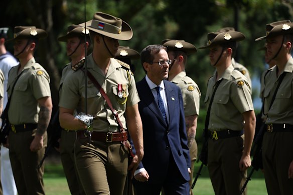Israeli President Isaac Herzog during a welcome ceremony at Government House in Canberra on Wednesday.