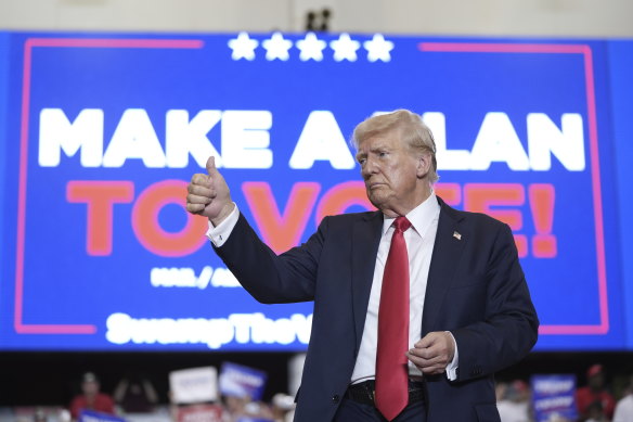 Republican presidential candidate former president Donald Trump wraps up a campaign rally,