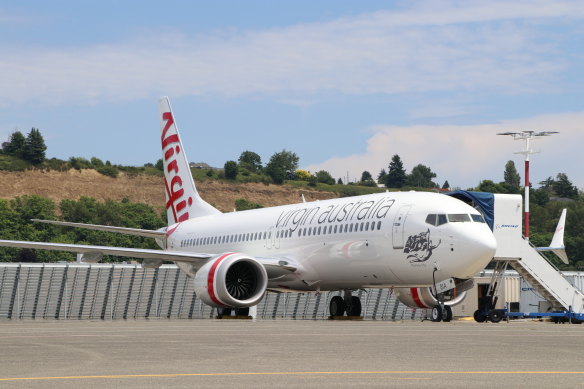 Virgin’s newest aircraft, nicknamed Monkey Mia, is the first of its  Boeing 737 Max-8 fleet to arrive in Australia.