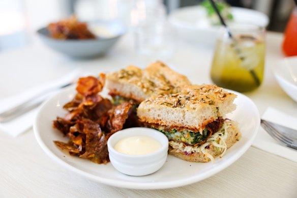 Prawn focaccia sandwich.