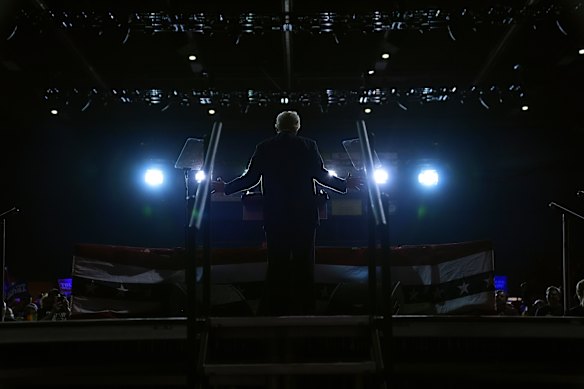 Republican presidential nominee former President Donald Trump speaks at a campaign rally at the Salem Civic Center, Saturday, Nov. 2, 2024, in Salem, USA. 