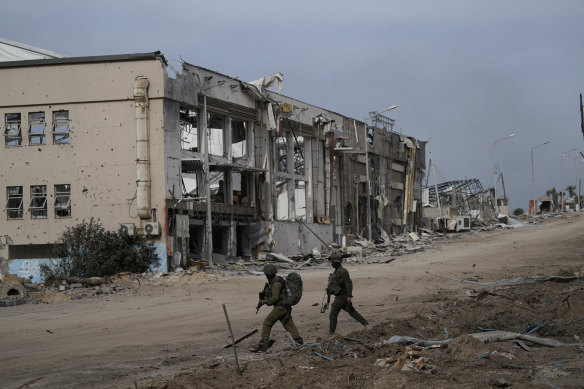 Israeli soldiers are seen during a ground operation in the Gaza Strip overnight.