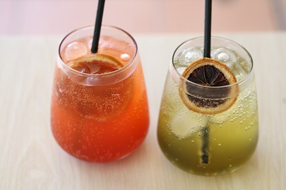 Green grape ade and grapefruit ade.