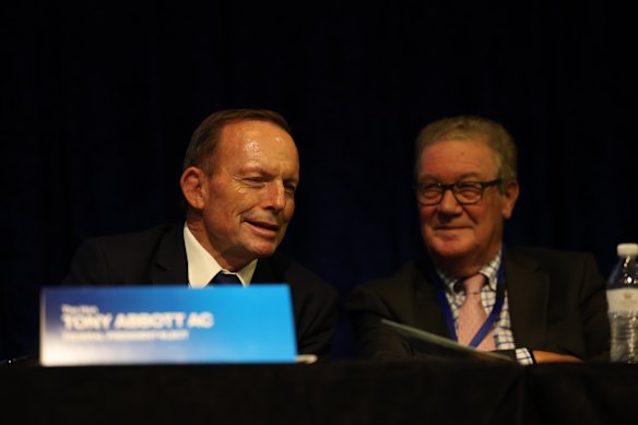 New president of the Liberal Party, Tony Abbott, with new vice-president, Alexander Downer.