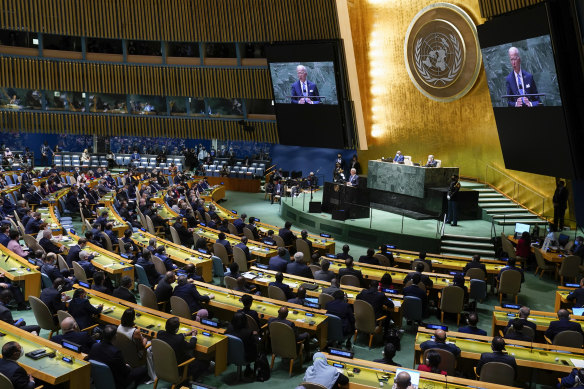 US President Joe Biden addresses the UN General Assembly.