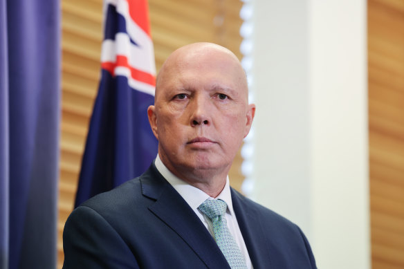 Opposition Leader Peter Dutton during today’s press conference. 