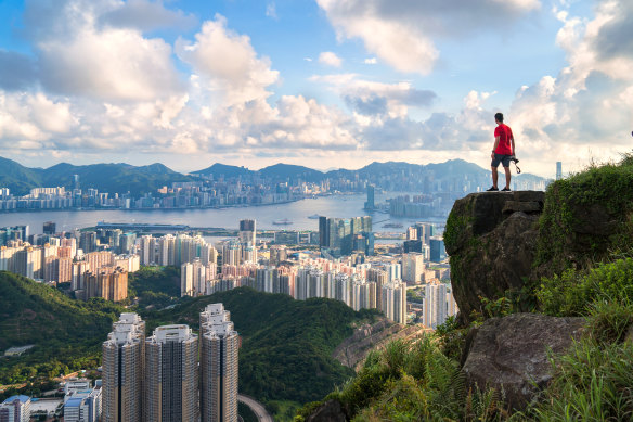 Walking for a view in Hong Kong.