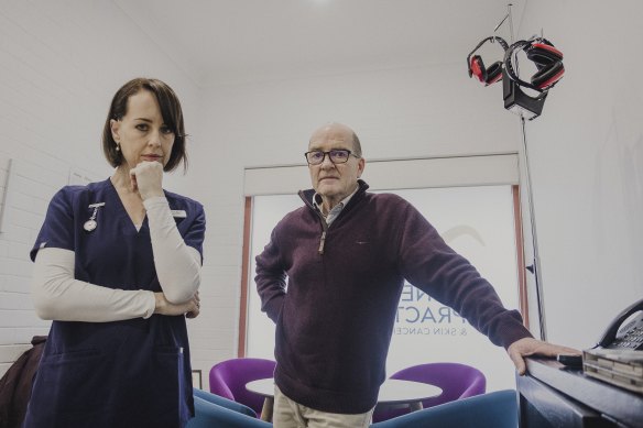 Registered nurse Tarryn Beatty and her GP husband Dr Martin Carlson at their NSW South Coast practice. Despite advertising for more than two years, they haven’t been able to recruit another GP.