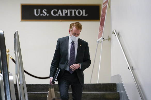Republican Senator James Lankford, walks down the steps on Capitol Hill after the fourth day of the second impeachment trial of former president Donald Trump. 
