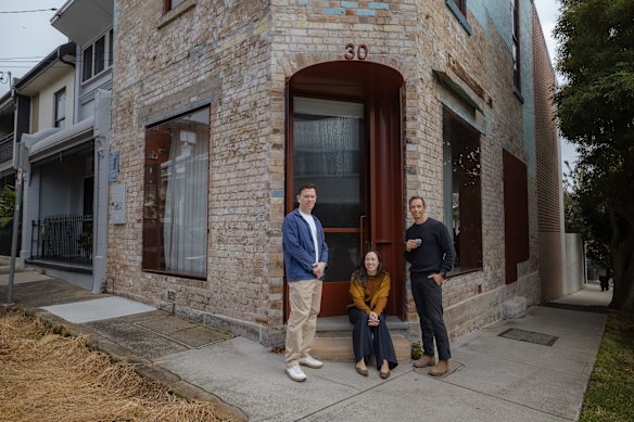 Architects Daniel North and Catherine Downie, and owner Will Blackwell at the Corner Shop House in Camperdown.