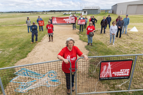 Barbara Ford farms at Plumpton on the outskirts of Melton, and is pictured with other locals unhappy about the proposed Ausnet power lines.