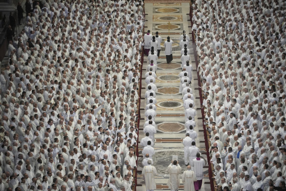 Deacons take part in a mass for the jubilee in St. Peter’s Basilica at The Vatican last week.