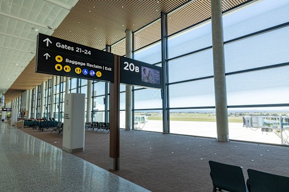 The terminal offers views of the Blue Mountains.